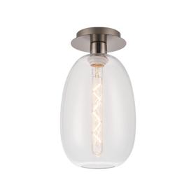 DK1414  Lori 15cm Round Ceiling Flush, 1 Light Flush Fitting E27, Satin Nickel/Clear Slim Curved Trapezium Shades